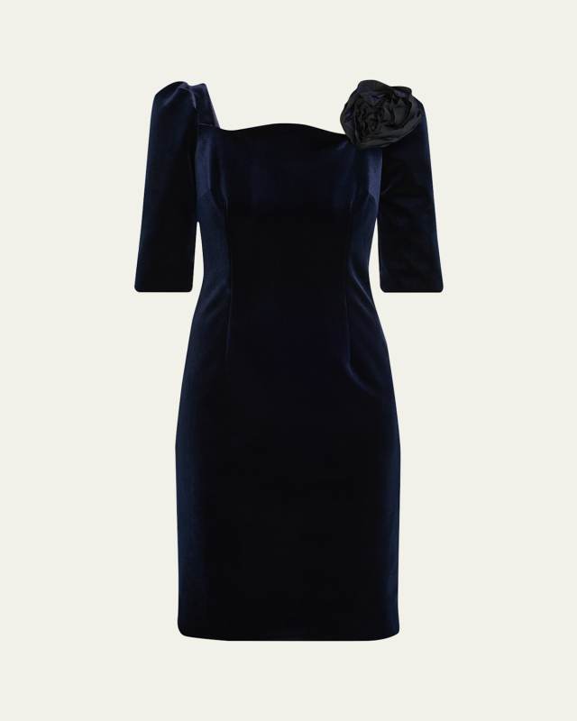 Floral Applique Velvet Dress